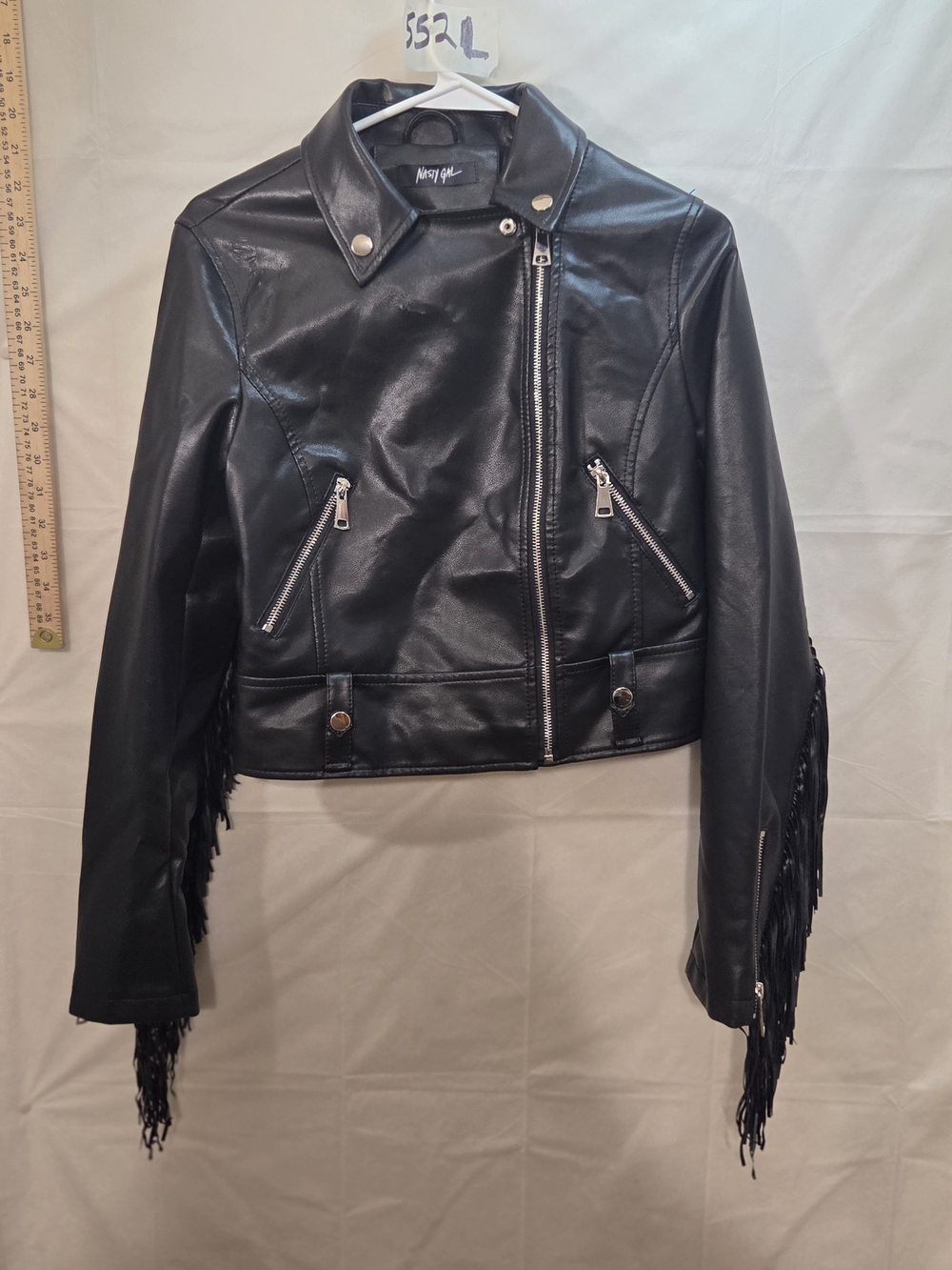Nasty Gal Black Faux Leather Fringe Moto Jacket